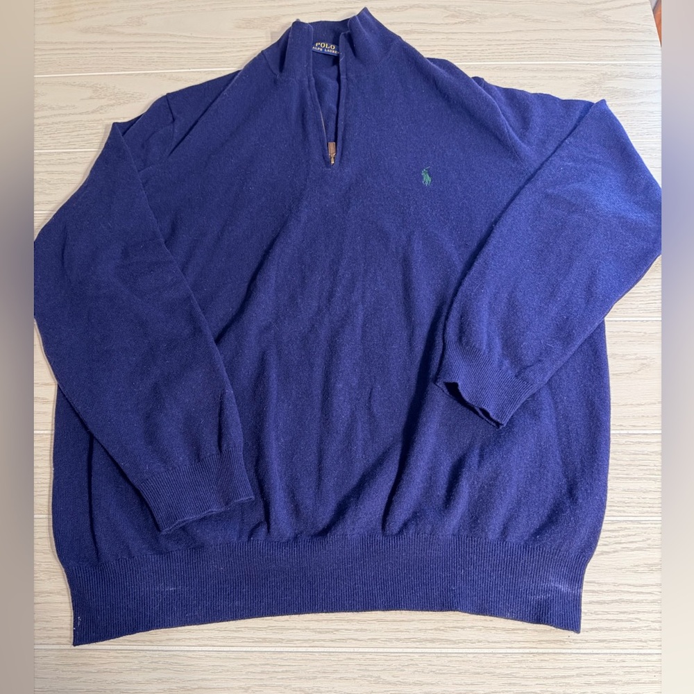 Polo Ralph Lauren 1/4 Zip Pullover Mens 2XLT Tall, Navy Merino Wool Knit Sweater